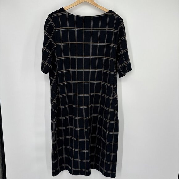 J. Jill Black Tan Plaid Ponte Dress Short Sleeve size Large Womens - Picture 12 of 13